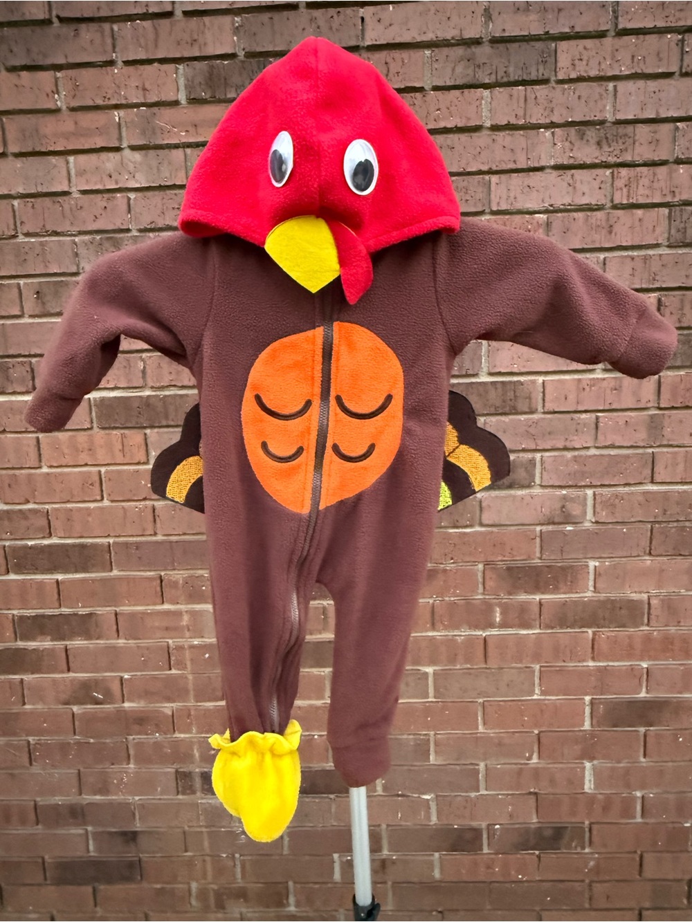 Baby Turkey Costume 6-12 Months Halloween Thanksgiving Fleece Hooded Romper EUC